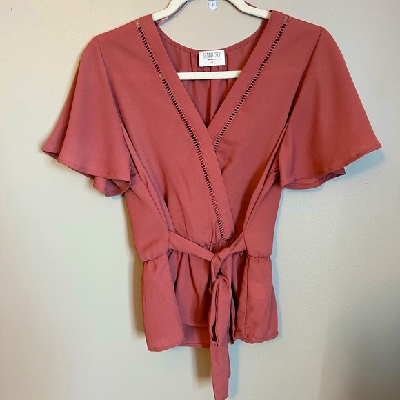 Sienna Sky Tops - Sienna Sky Short Sleeve Pink Blouse